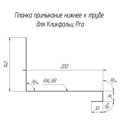 Планка примыкание нижнее к трубе для Кликфальц Pro 0,55 Zn (2м)