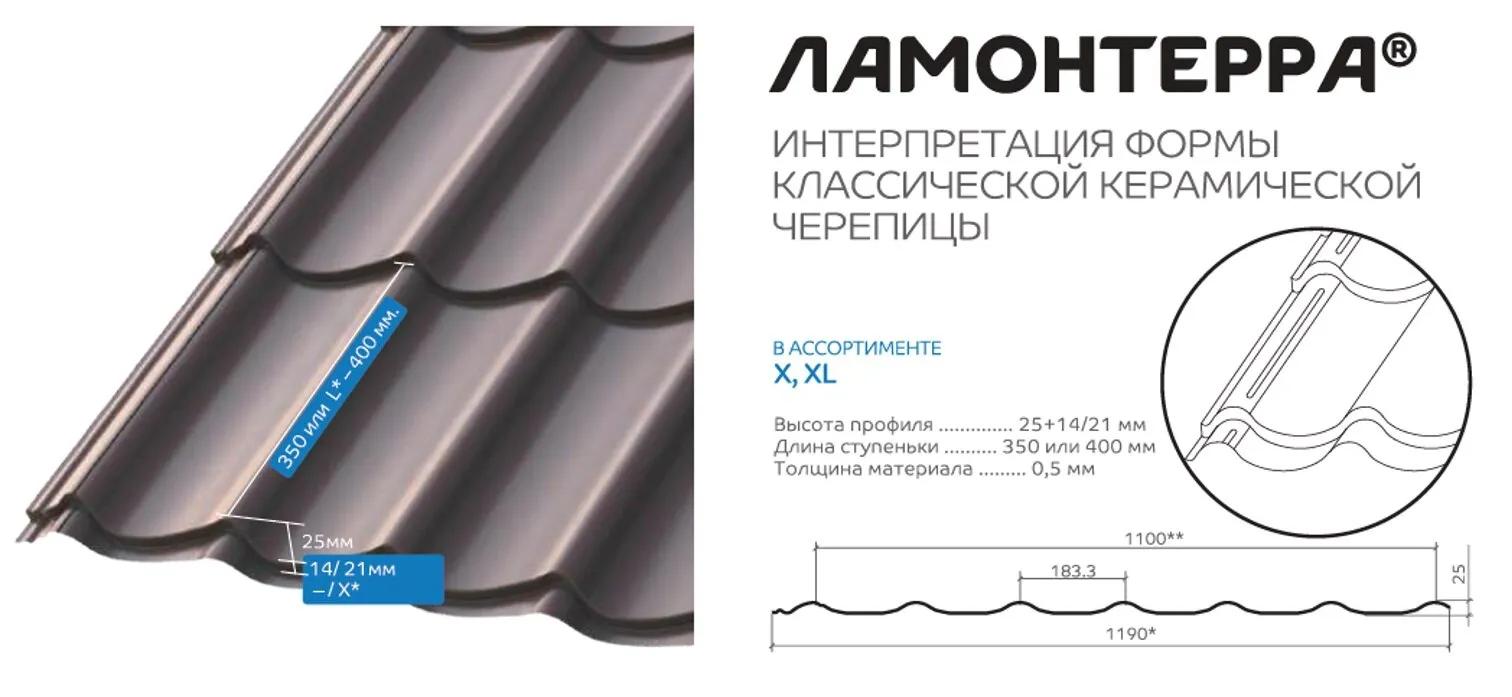 Металлочерепица МП Ламонтерра-X (ПЭ-01-5021-0.45)