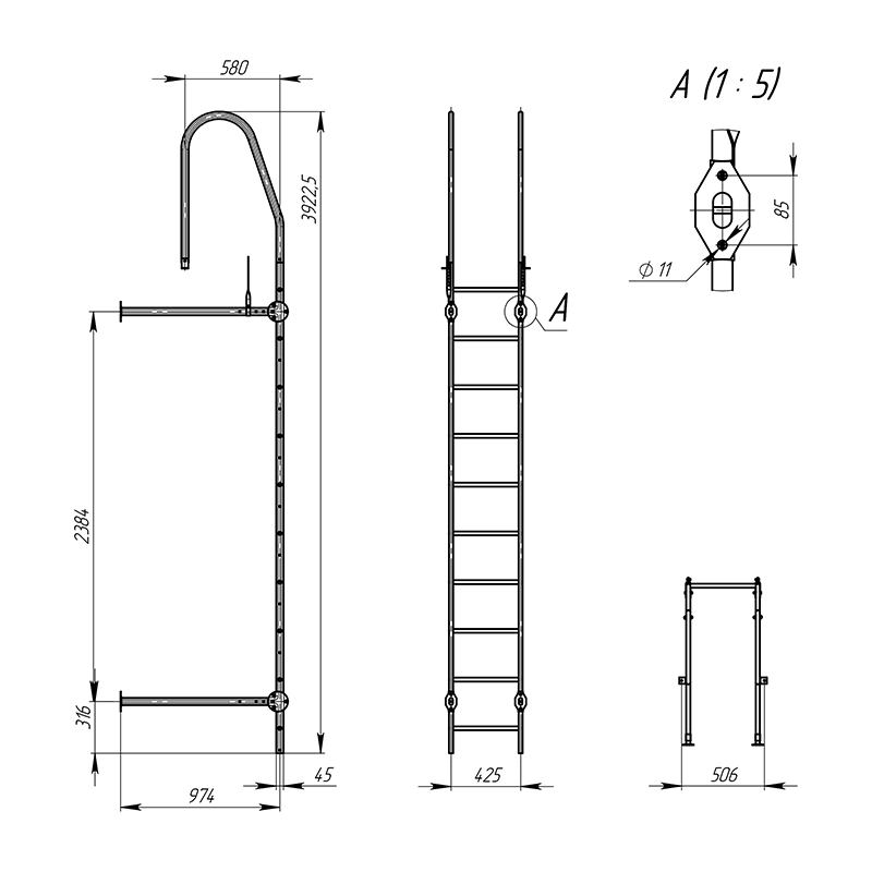 Лестница стеновая Grand Line RAL 3005 3м