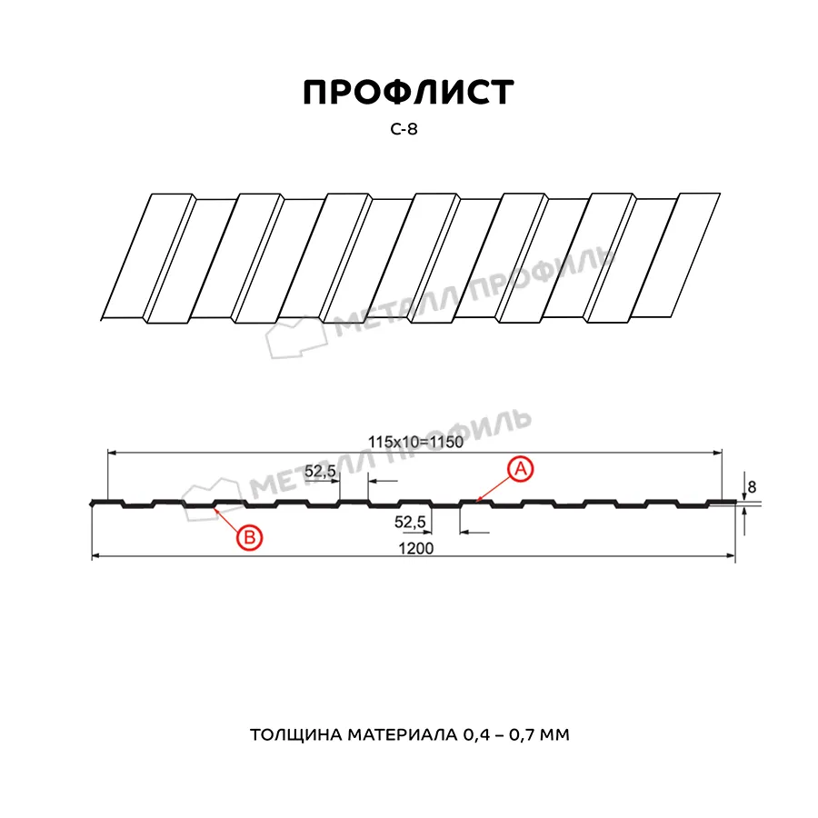 Профилированный лист С-8х1150-A (ПЭ-01-5005-0,4)