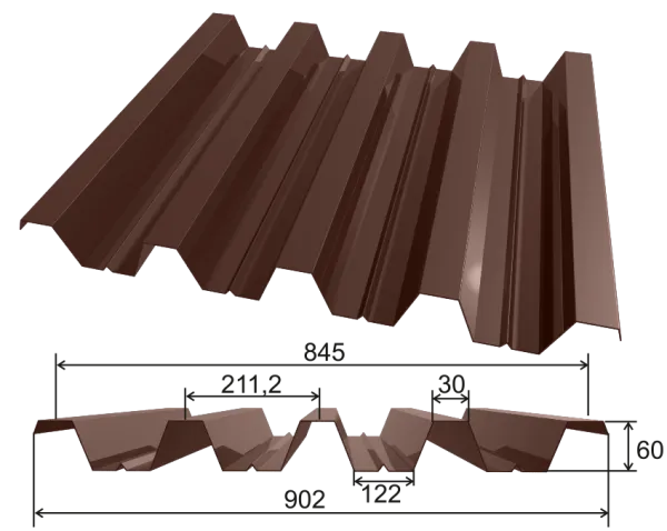 Профилированный лист Н-60х845-A (ПЭ-01-9003-0,65)