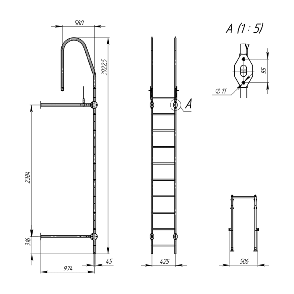 Лестница стеновая Grand Line RAL 3005 3м